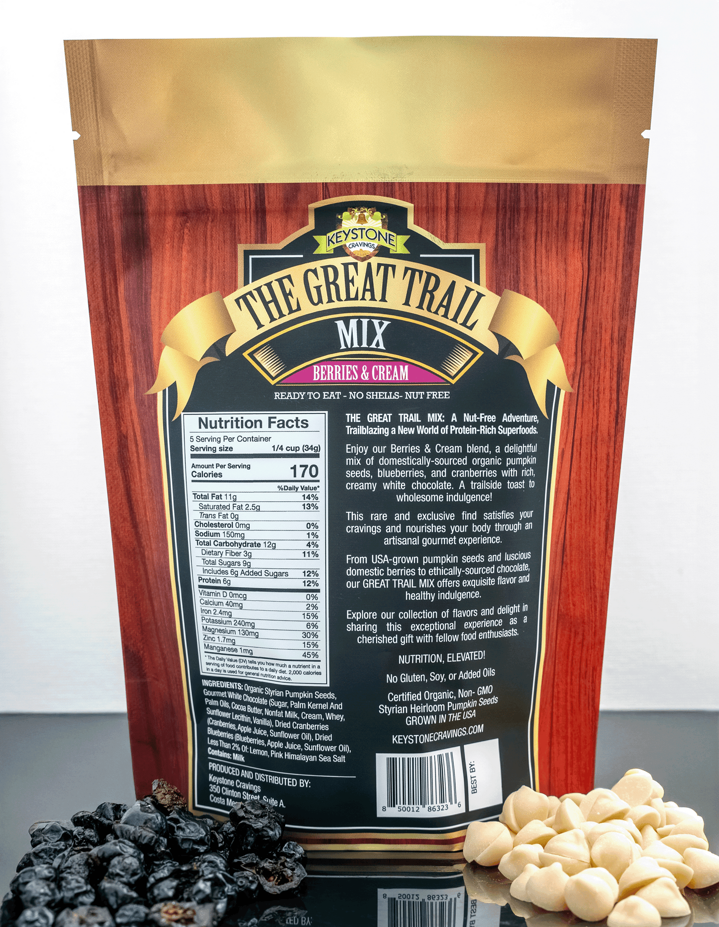 THE GREAT TRAIL MIX - BERRIES & CREAM Organic Pumpkin Seed Mix 6 oz - Plant-Based Blend