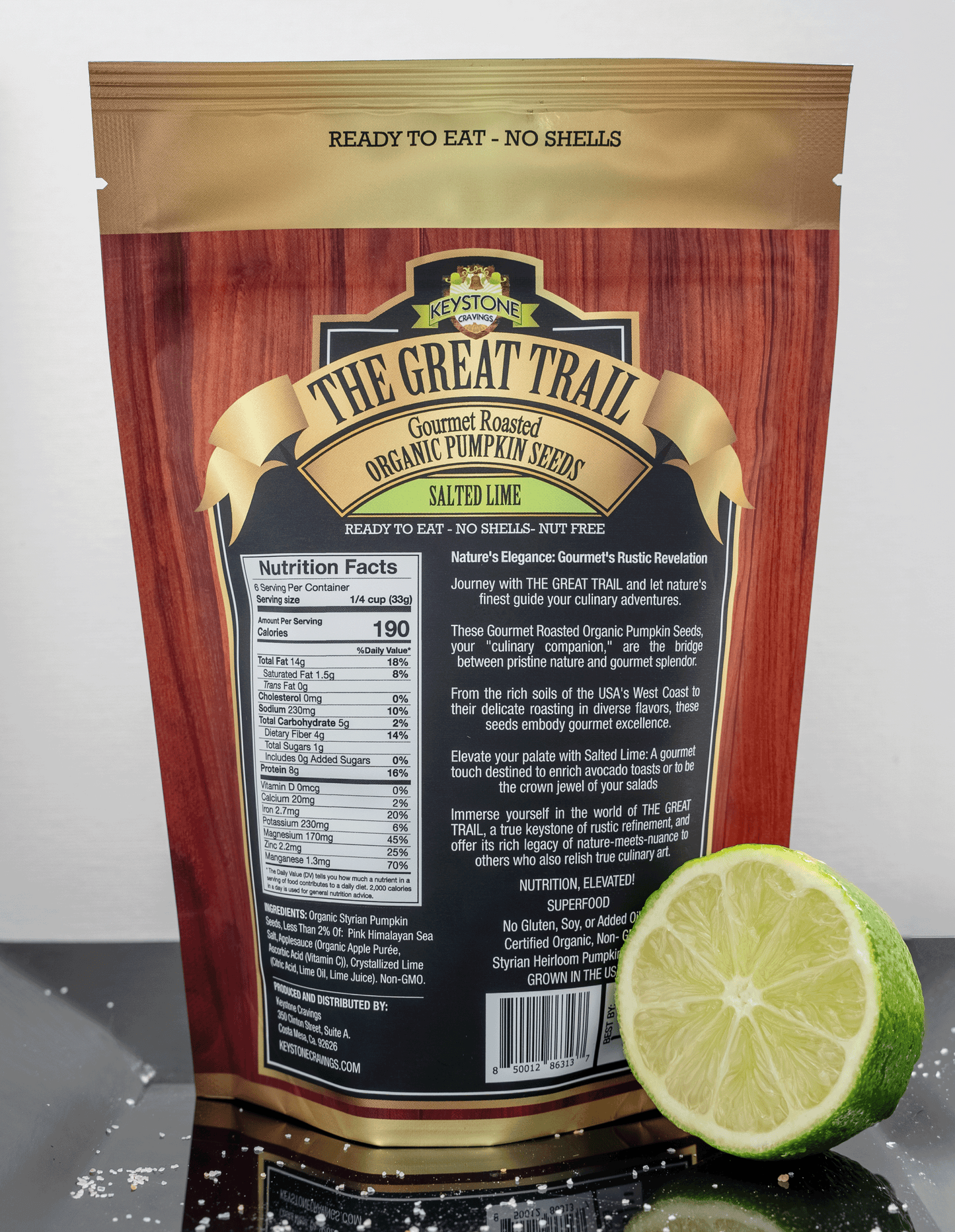 THE GREAT TRAIL Organic Styrian Pumpkin Seeds - SALTED LIME 7 oz - Vegan Virtue